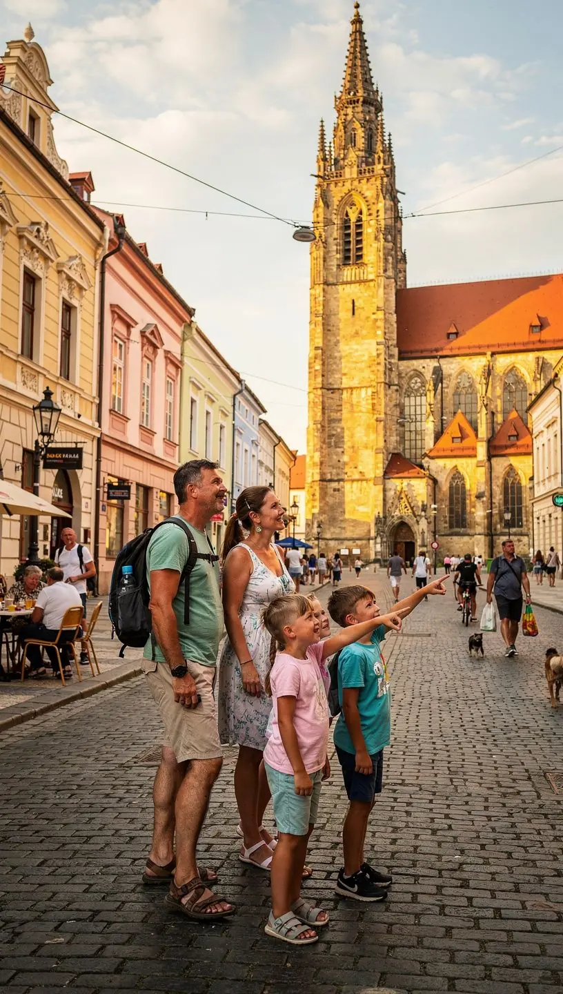 A historic castle perched on a hill, surrounded by lush greenery in Slovakia.