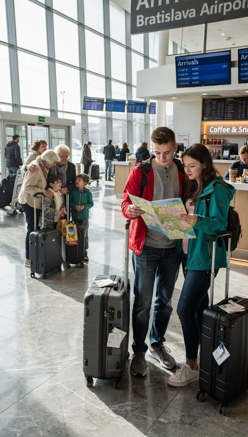 A cozy café terrace with travelers enjoying coffee and pastries in a charming town.